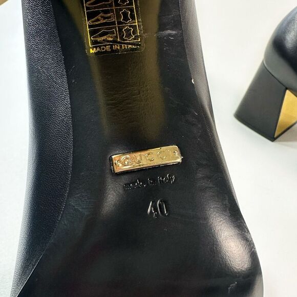 GUCCI Black Baby Bit Horsebit Square Toe Pump Size 40 US 10 Leather Block Heel - Picture 12 of 14